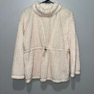 Women's Cupio Sweater S/P Off White cream fuzzy mock turtleneck winter warm